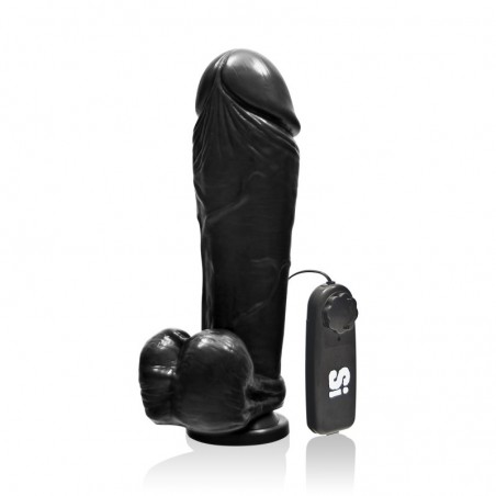 SI IGNITE Vibrating Thick Cock with Balls and Suction, 25 cm (10 in), Black - TOYS